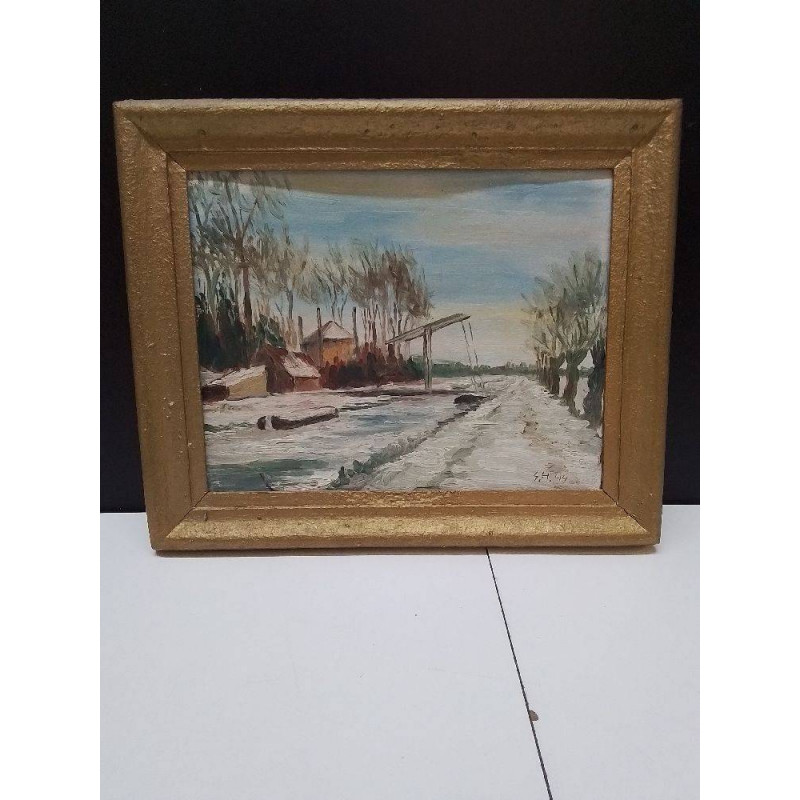 HUILE SUR PANNEAU SIGNE S.H