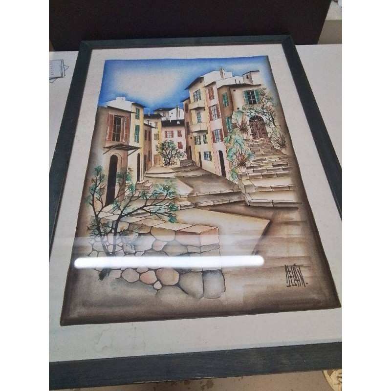 LITHOGRAPHIE RUELLE DE VILLAGE DU SUD 