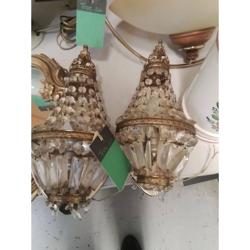 PAIRE D’APPLIQUES METAL DORE PAMPILLES 