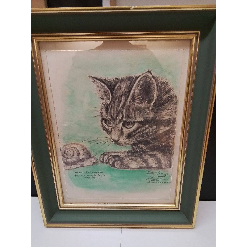 TABLEAU DESSIN CHAT SIGNÉ 
