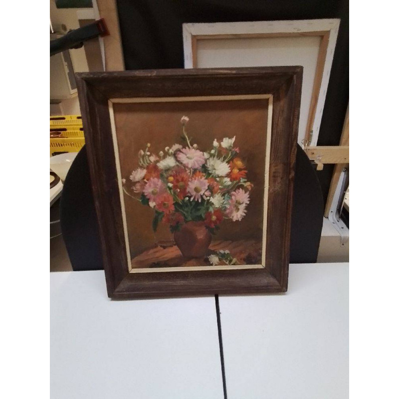 HUILE SUR PANNEAU NATURE MORTE 