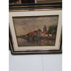 HUILE SUR TOILE VILLAGE SIGNE