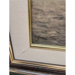 HUILE SUR TOILE VILLAGE SIGNE