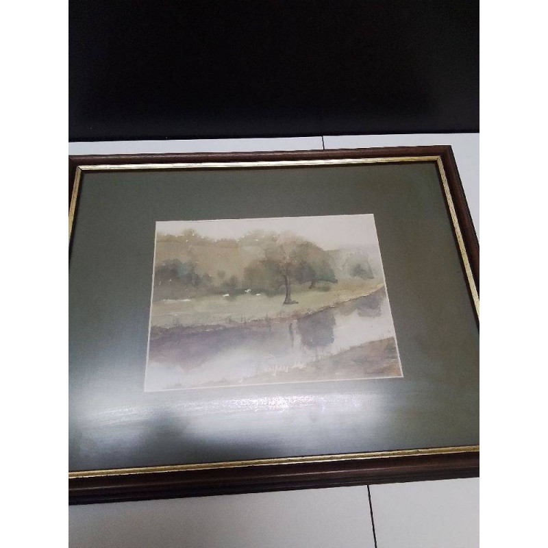 AQUARELLE BORD DE L\'EAU SIGNE KAMMES