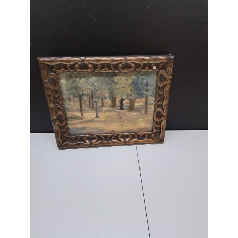 HUILE SUR PANNEAU VUE DU PARC SIGNEE