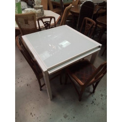 TABLE CARRÉE METAL BLANC ET...