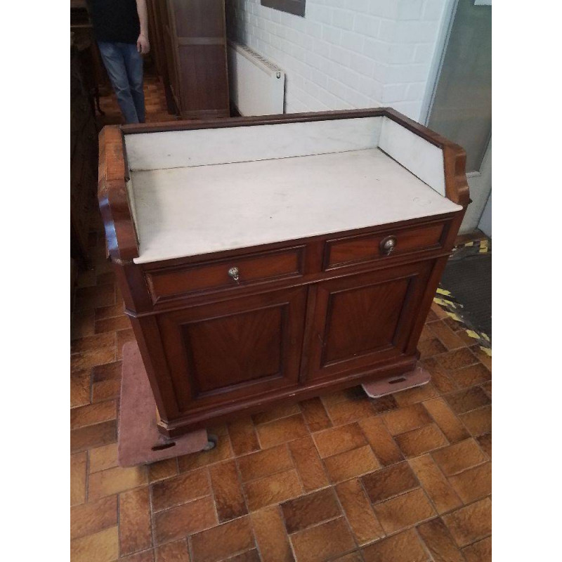 MEUBLE DE TOILETTE 2 TIROIRS 2 PORTES DESSUS MARBRE