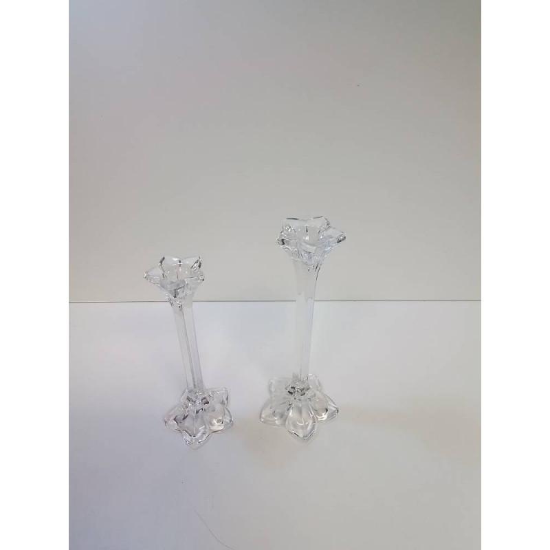 LOT DE BOUGEOIRS CRISTAL FLEURS