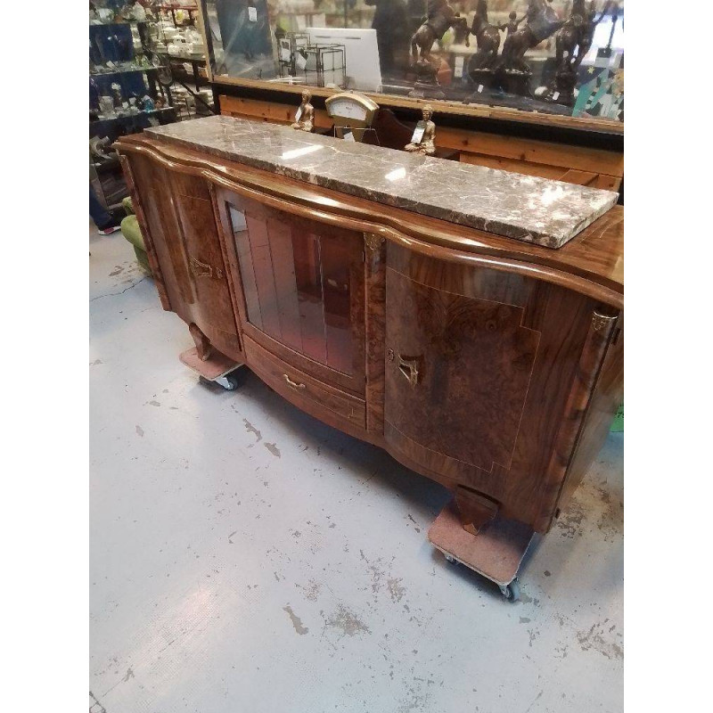 BUFFET BAS ART DECO DESSUS MARBRE 3 PORTES 1 TIROIR