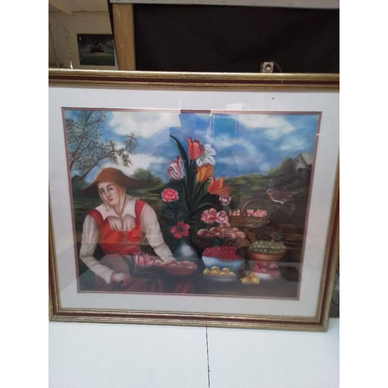 TABLEAU SIGNÉ MOTIF FEMME ET FRUITS