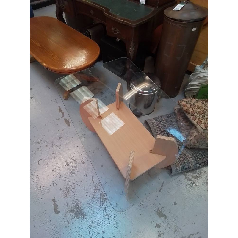 TABLE BASSE BOIS CLAIR ET VERRE