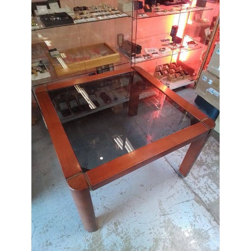 TABLE VINTAGE VERRE FUMÉ 