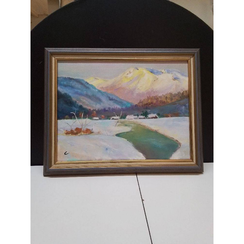 HUILE SUR TOILE VUE DE MONTAGNE 