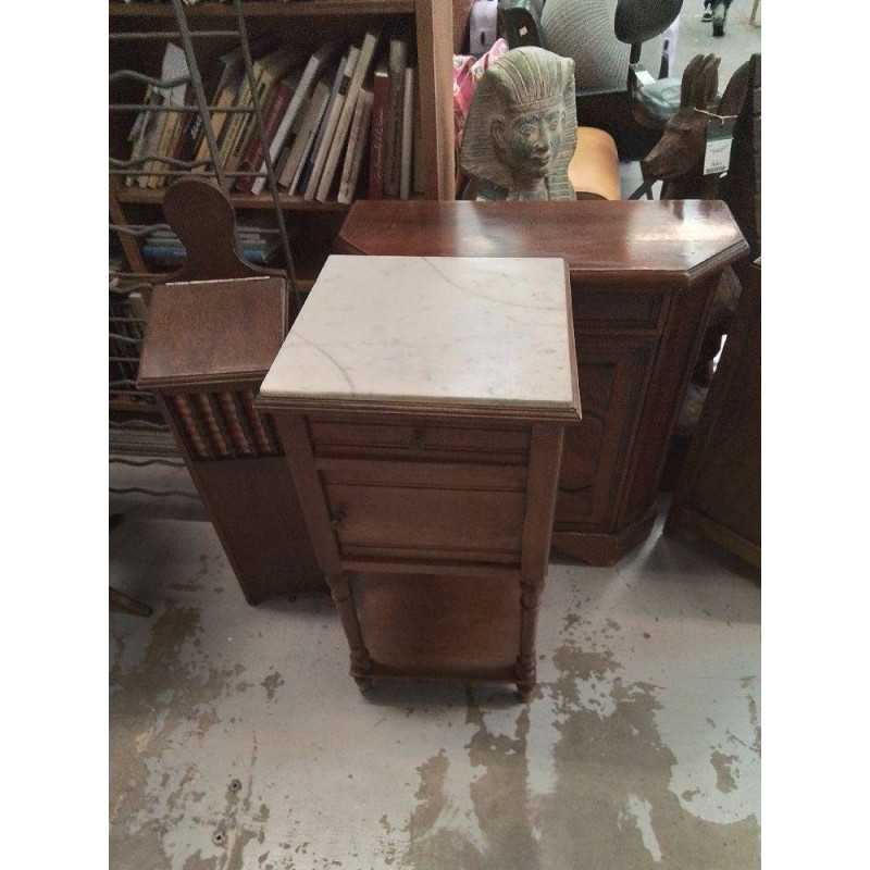 CHEVET DESSUS MARBRE 1 TIROIR 1 PORTE EN BOIS