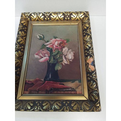HUILE SUR PANNEAU ROSE...
