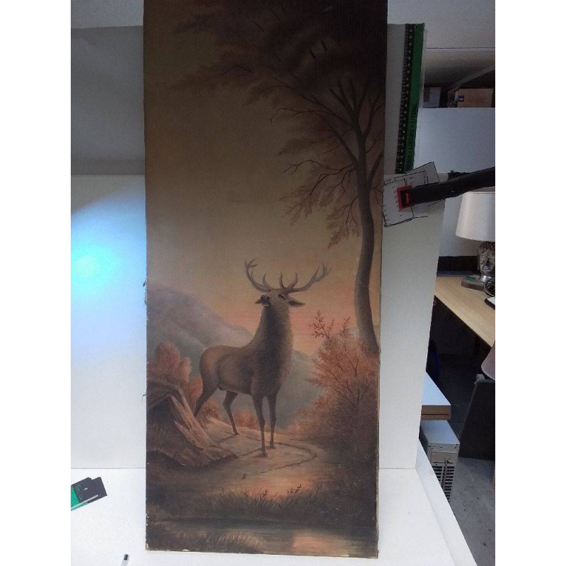 HUIPE SUR TOILE CERF PAYSAGE DE MONTAGNE