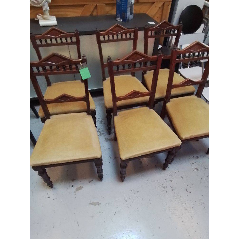 LOT 6 CHAISES ANCIENNE ASSISES TISSUS JAUNE
