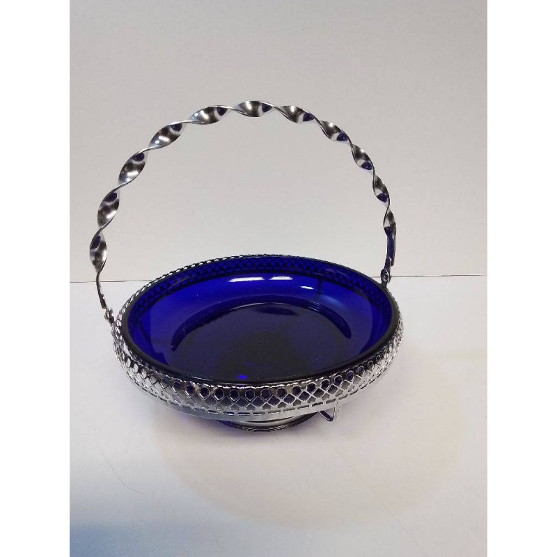 PLAT METAL ET VERRE BLEU