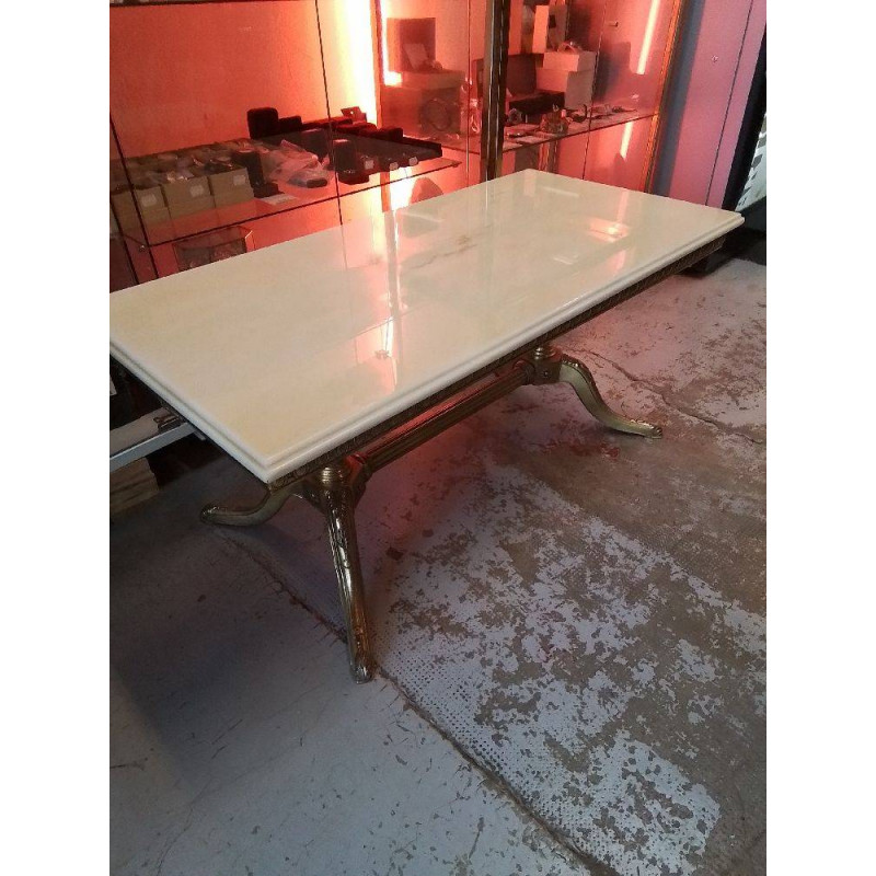 TABLE BASSE METAL DORE DESSUS MARBRE