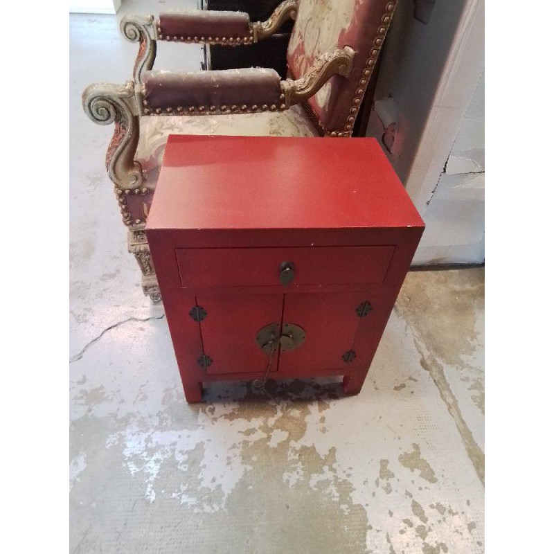 CHEVET ROUGE ASIATIQUE 1 TIROIR 2 PORTES 