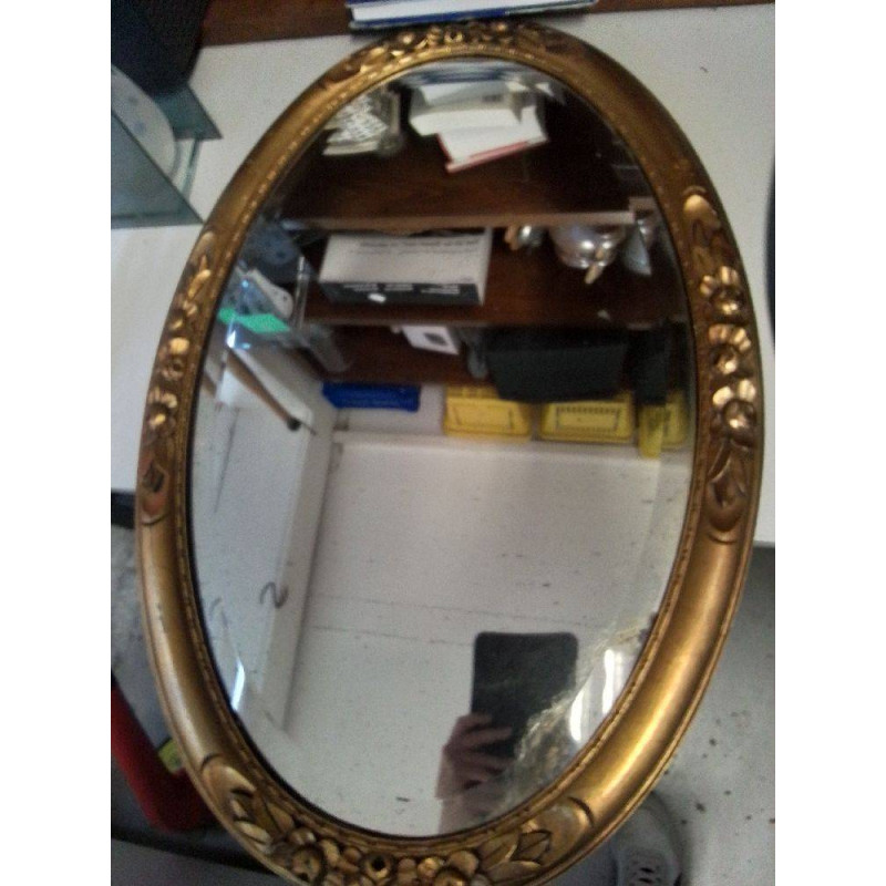 MIROIR ANCIEN OVALE BORD DORÉ 