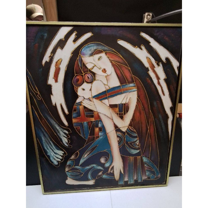 HUILE SUR TOILE DAME ENFANT SIGNEE 