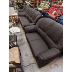 SALON CUIR BRUN 3 + 2 + 1
