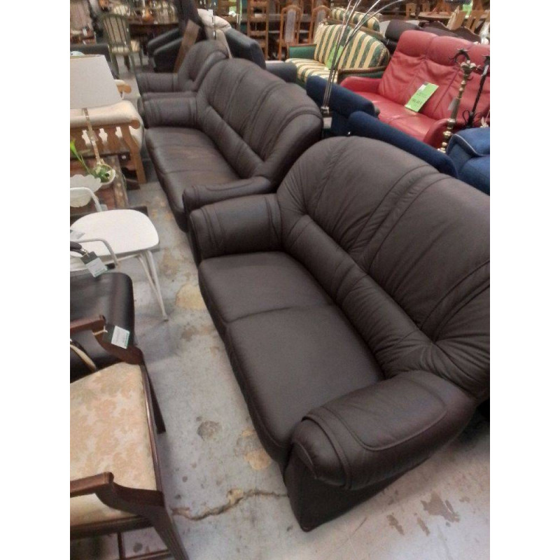 SALON CUIR BRUN 3 + 2 + 1