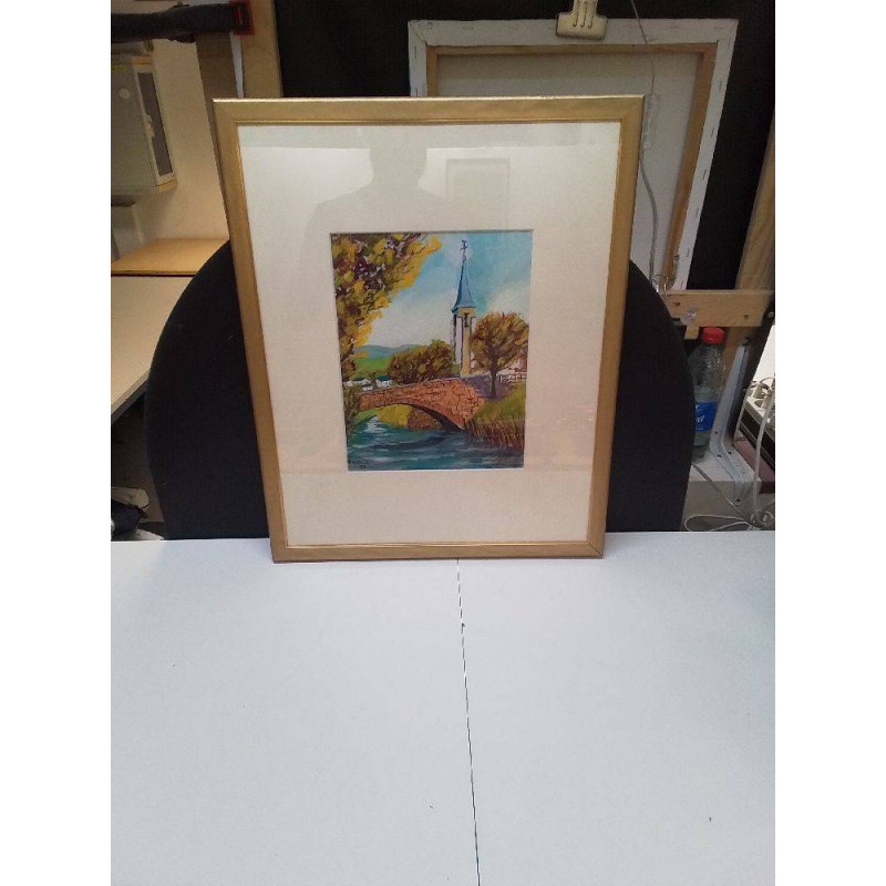 AQUARELLE VUE DE L,EGLISE SIGNEE 