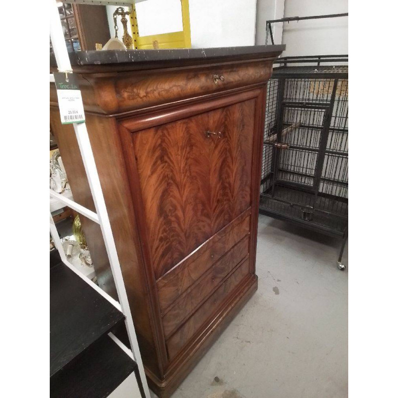 SECRETAIRE ACAJOU MARBRE A RESTAURER
