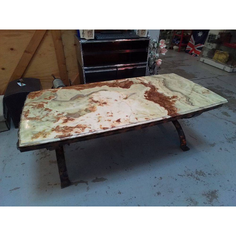 TABLE BASSE FER FORGÉ PLATEAU ONYX 
