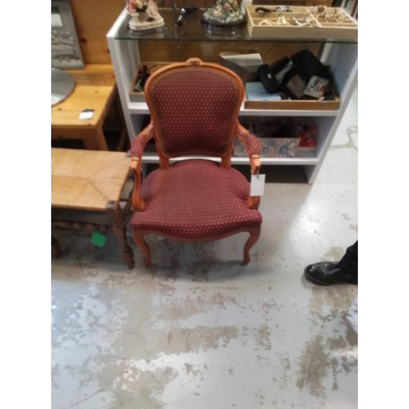 FAUTEUIL STYLE LOUIS XV TISSU ROUGE