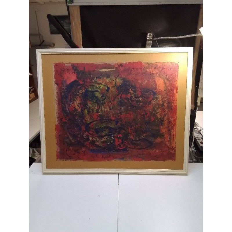 HUILE SUR TOILE ABSTRAITE ROUGE ET OR