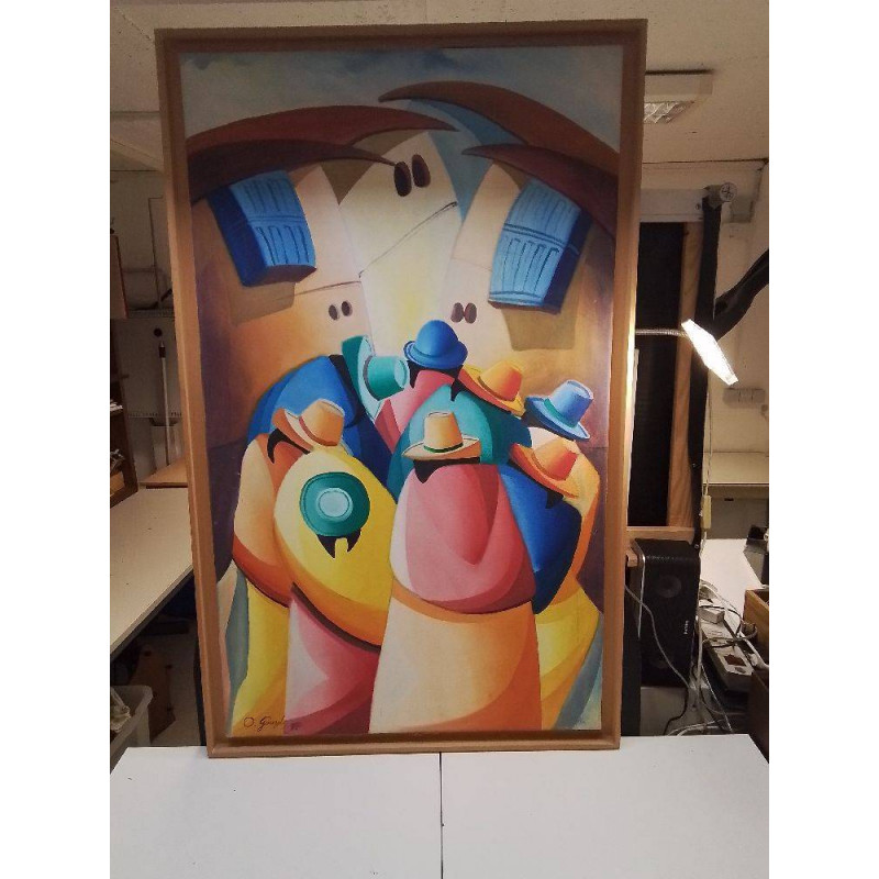 HUILE SUR TOILE FEMMES AUX CHAPEAUX SIGNÉE