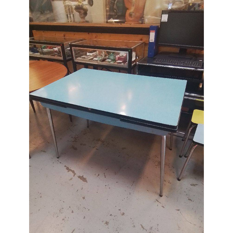 TABLE FORMICA BLEU AVEC ALLONGES 