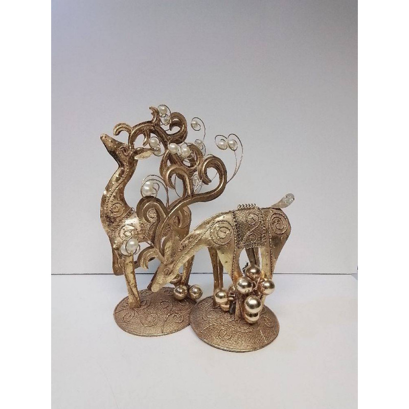 LOT CERFS METAL DORE 