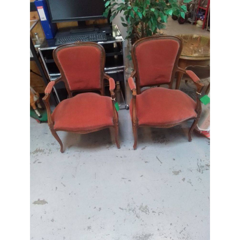 FAUTEUIL TISSU ROUGE STYLE LOUIS XV