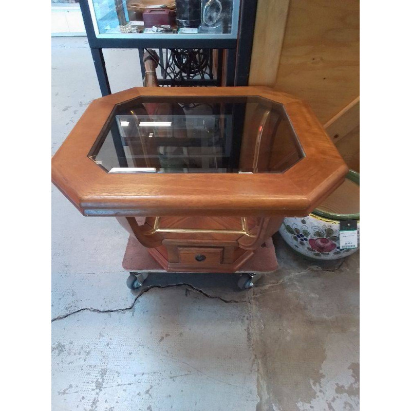 TABLE BASSE OCTOGONNAL DESSUS PLATEAUX VERRE 