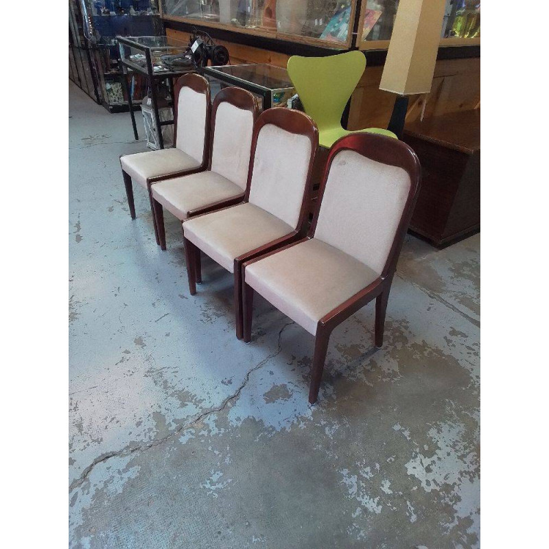 LOT 4 CHAISES VINTAGE TISSUS BEIGE 