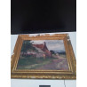 PEINTURE ANCIEN SCENE VILLAGEOIS 