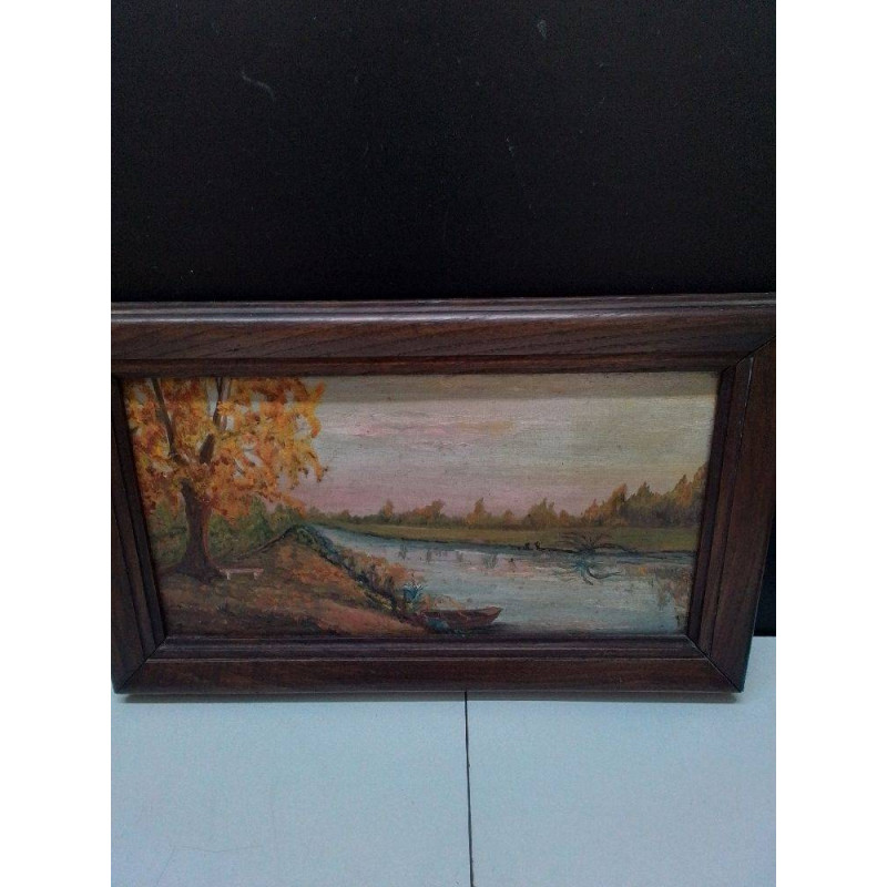 PEINTURE À L\'HUILE SCÈNE DE RIVIÈRE TOILE ANCIENNE 