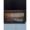 PEINTURE À L\'HUILE SCÈNE DE RIVIÈRE TOILE ANCIENNE 