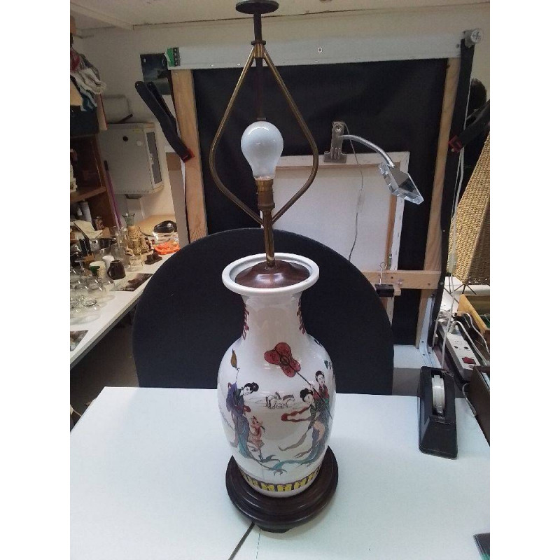 LAMPE A POSER STYLE JAPONISANT PORCELAINE DE RODEZ 