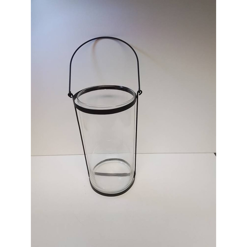 VASE EN VERRE AVEC ANSE METAL
