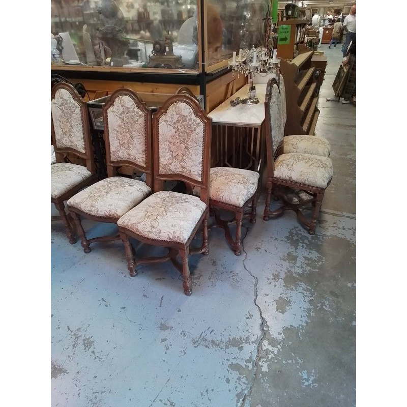 LOT 6 CHAISES TISSU BLANC FLORAL